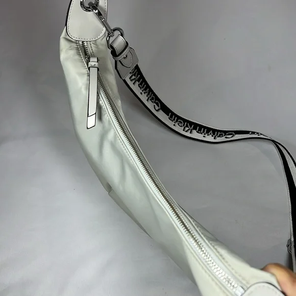 Calvin Klein Beige Canvas Crossbody Bag Purse w Guitar Strap - Picture 6 of 9